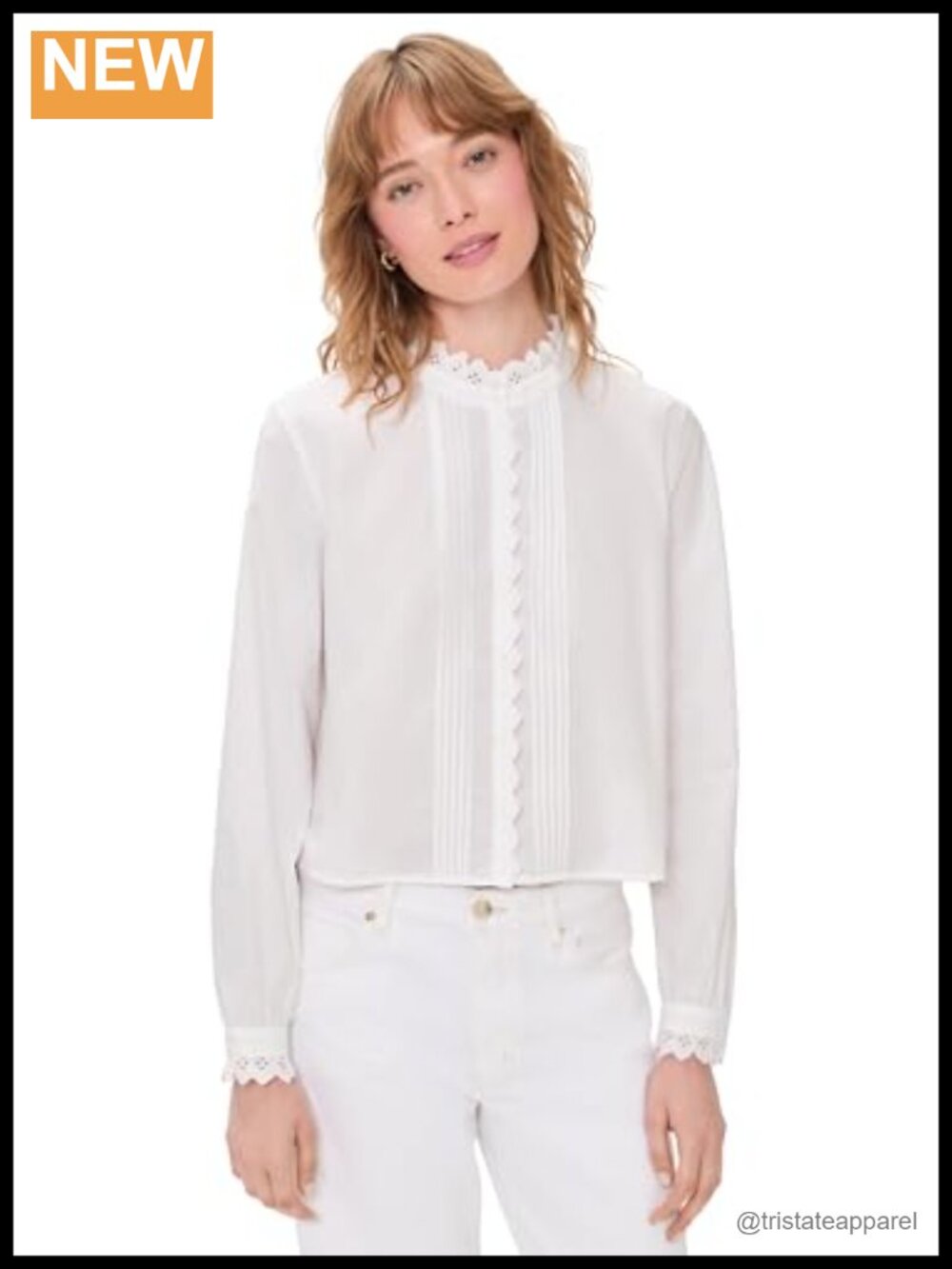 Mock Neck Long Sleeve Pintuck Blouse Women's Cotton Top